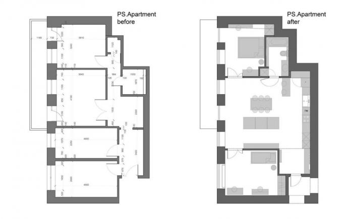 Od starego treshki 67 m² w nowoczesnym apartamencie z dwoma sypialniami