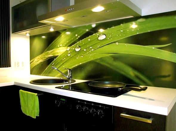 Zielone ściany w kuchni ze szkła (skórowane) - szybkie i jasne