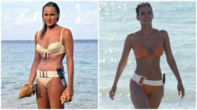 Bond dziewczyna w bikini Ursula Anders (1962) i Halle Berry (2002).