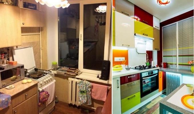 Przed i po: genialny przekształcenia kuchni w „Chruszczow”, o powierzchni 6 metrów kwadratowych. m