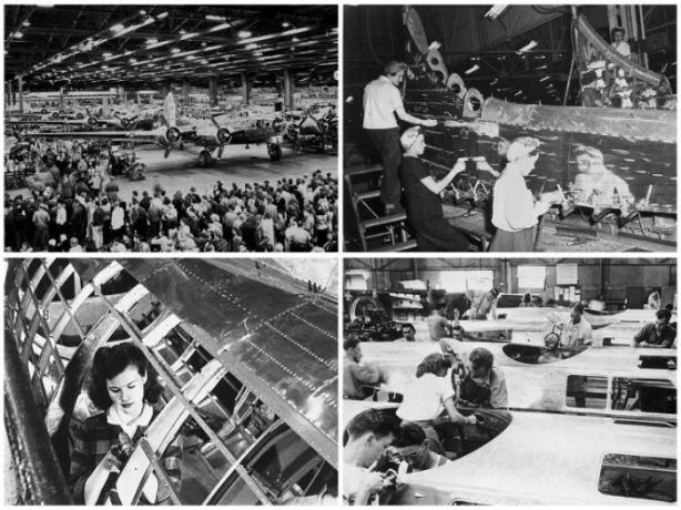 30 tys. ludzie codzienna praca w fabryce, zbierając bombowców Boeing B-17. | Zdjęcie: twizz.ru.