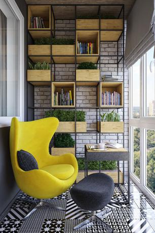 Loft w stylu balkon ze słynnym fotel Egg Chair