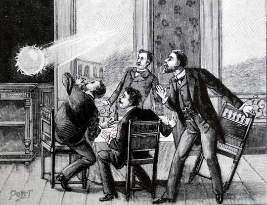 Ta ilustracja przedstawia francuską kulę ognia przenikającym do pomieszczenia przez okno