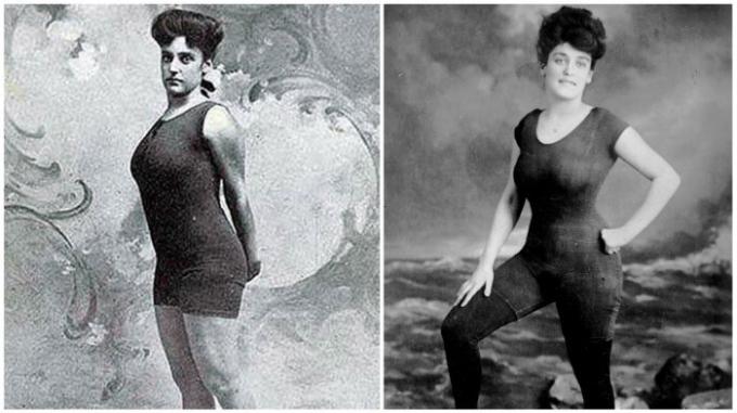 Niesłychanej śmiałości Annette Kellerman: "superotkrovenny" strój kąpielowy (1907).