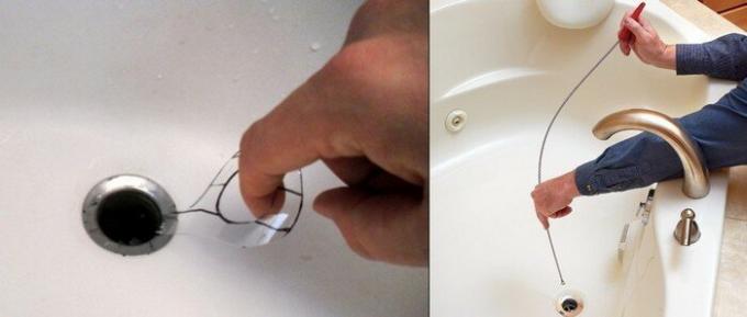 Użyj spiralę jak również kabel do czyszczenia ceramiki sanitarnej (na zdjęciu po prawej).