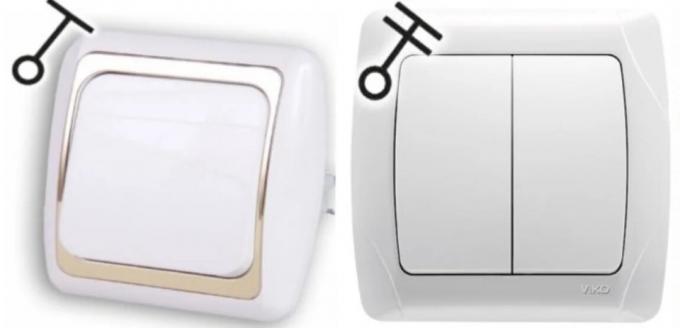 Po lewej: przełącznik jednego przycisku ukryta instalacja. Po prawej: dvuhklavishny podtynkowa